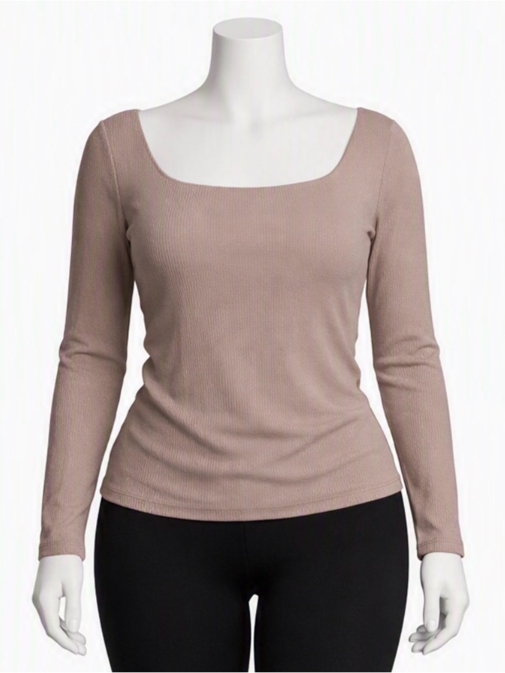 NWOT Ribbed Long Sleeve Scoop Neck Top in Taupe